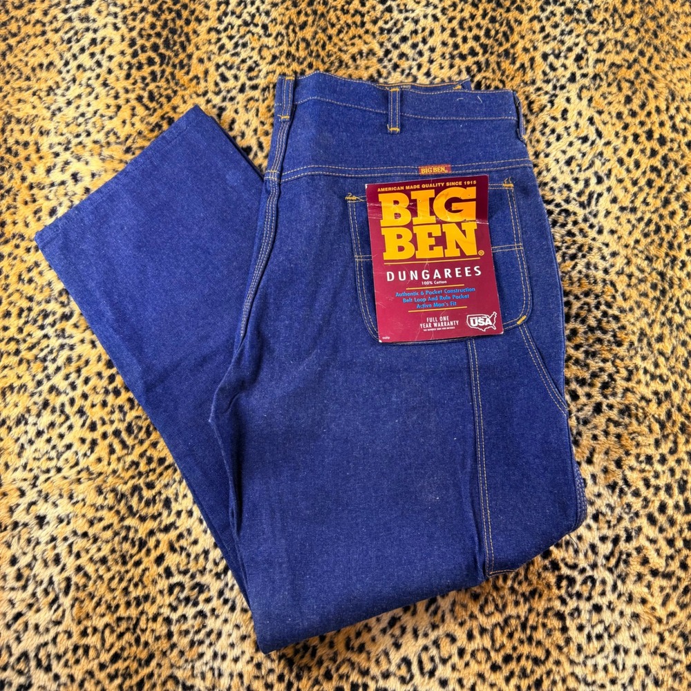 Vintage Big Ben Dungarees 40x30 Blue Denim Carpenter Pants 80s Deadstock USA